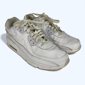 Nike Air Max 90 Leather Athletic Shoes CD6864-100 White Youth Size 7